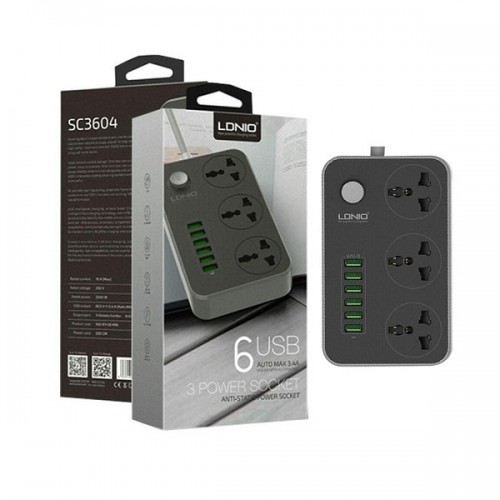 Ổ Cắm Điện Đa Năng LDNIO SC3604 | 3 Chấu | 6 USB A