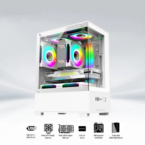 Vỏ Case Coolerplus CPC-EX32W- Màu Trắng + Tặng Kèm 3 Fan RGB